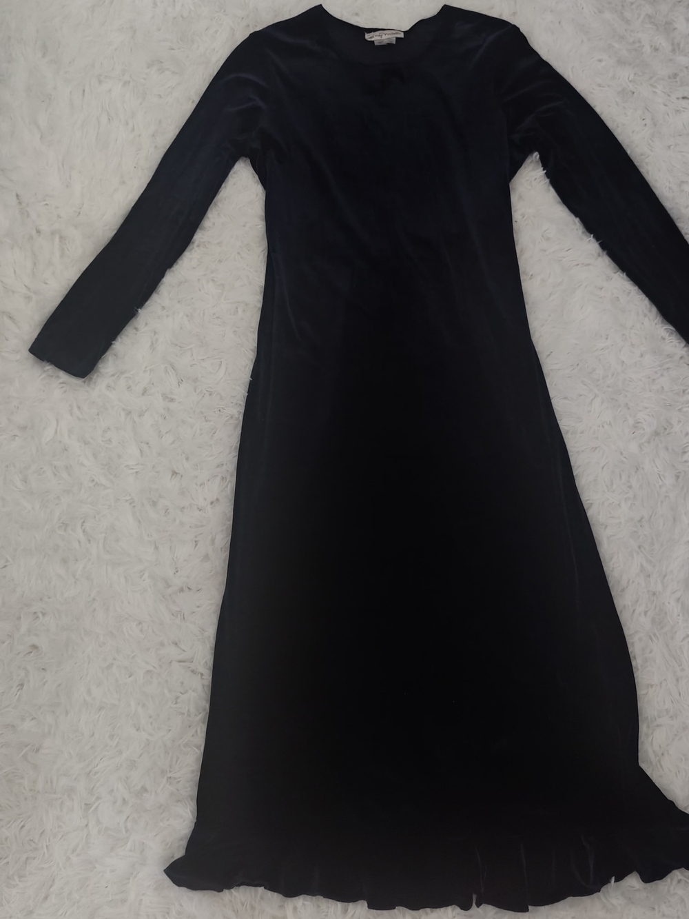 Women's Black Long Sleeve Velvet Navy Blue Dress